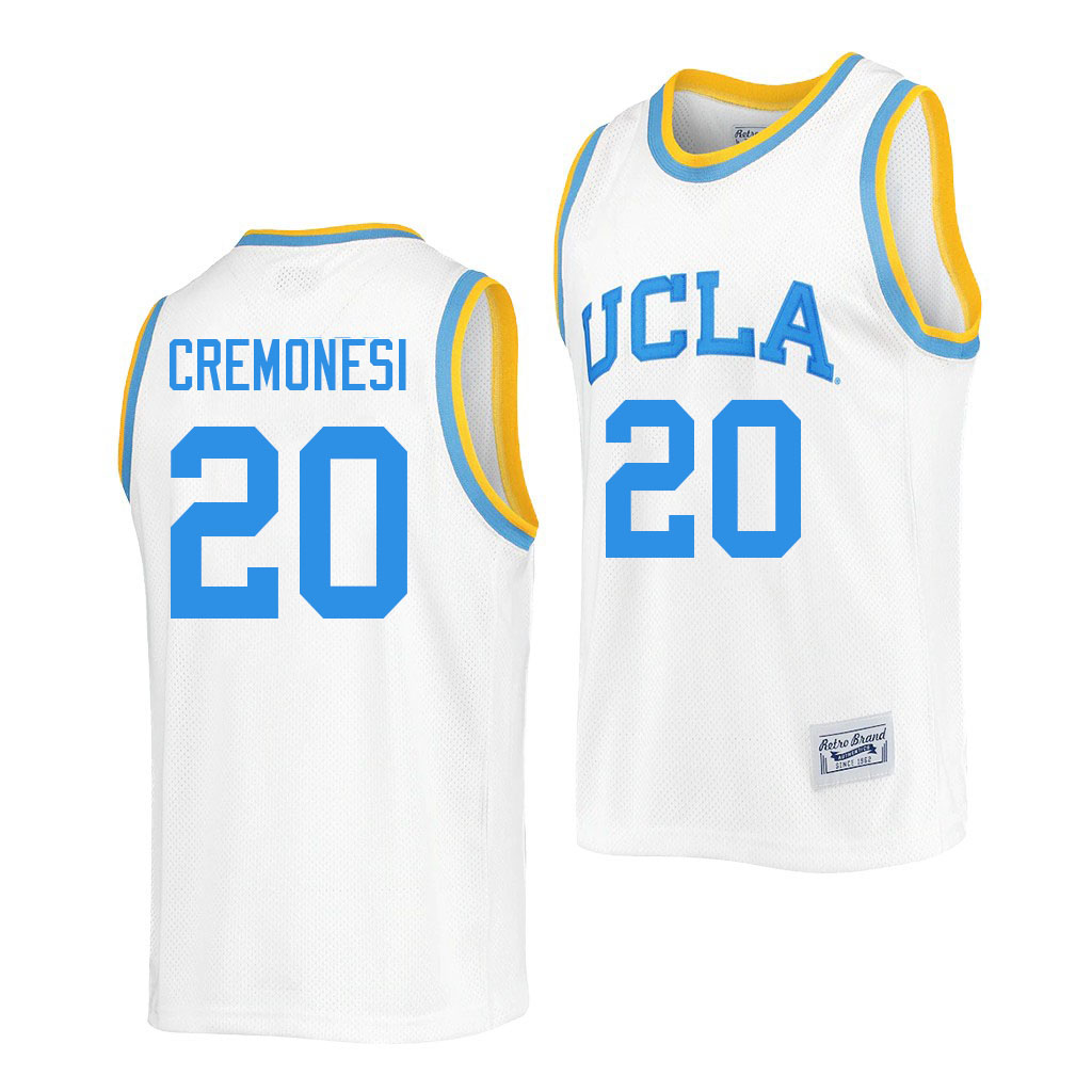 Men #20 Logan Cremonesi UCLA Bruins College Jerseys Sale-Retro White - Click Image to Close